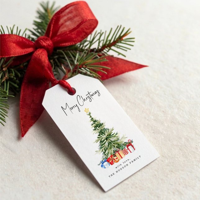 Frohe Weihnachts Wasserfarbe Weihnachtsbaum-Karte Geschenkanhänger (Von Creator hochgeladen)