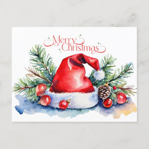 Frohe Weihnachts Wasserfarbe Weihnachtshut, Orname Feiertagspostkarte