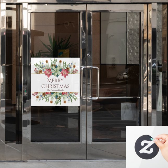 Frohe Weihnachts Wasserfarbe Winter Blume Name Fensteraufkleber (Büro Tür)