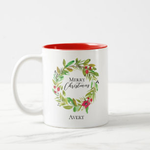 Frohe Weihnachts Wasserfarbenkranz Custom Zweifarbige Tasse
