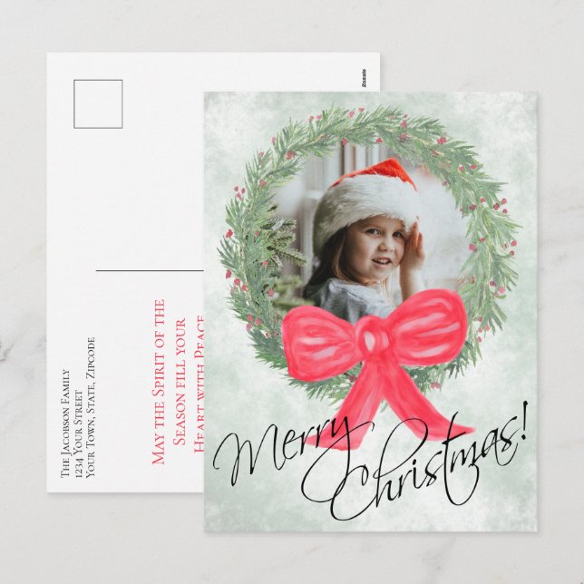 Frohe Weihnachts-Watercolor-Foto Feiertagspostkarte (Vorne/Hinten)