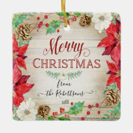 Frohe Weihnachts Watercolor Wreath Family Foto Keramikornament