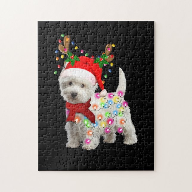 Frohe Weihnachts-Weihnachten-Westie-Hunde-Rentier- Puzzle (Vertikal)