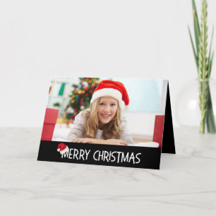 Frohe Weihnachts-Weihnachtsmannmütze auf Black Cus Feiertagskarte