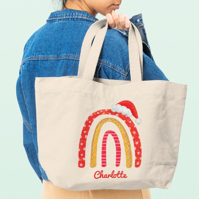 Frohe Weihnachts-Weihnachtsmannmütze Rainbow Perso Jumbo Stoffbeutel (Von Creator hochgeladen)