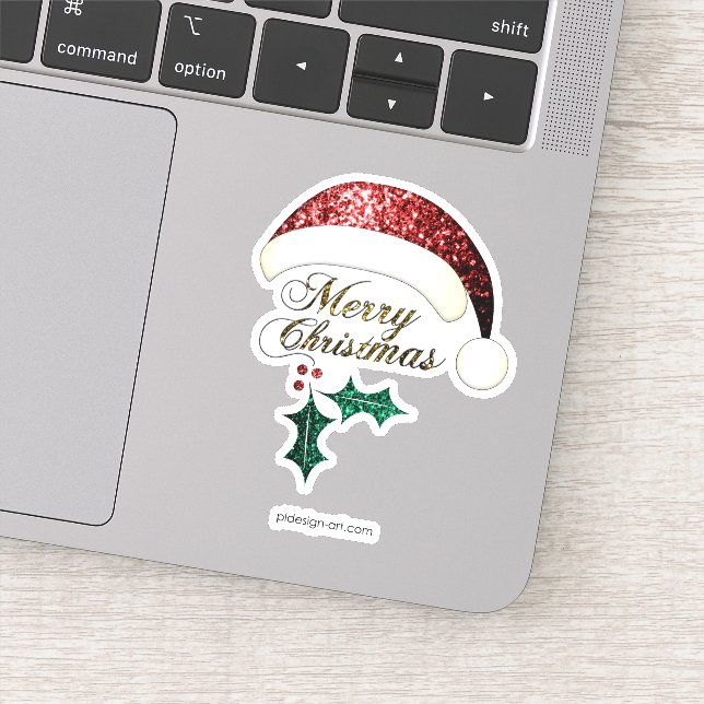 Frohe Weihnachts-Weihnachtsmannmütze Red Gold Gree Aufkleber (Detail)