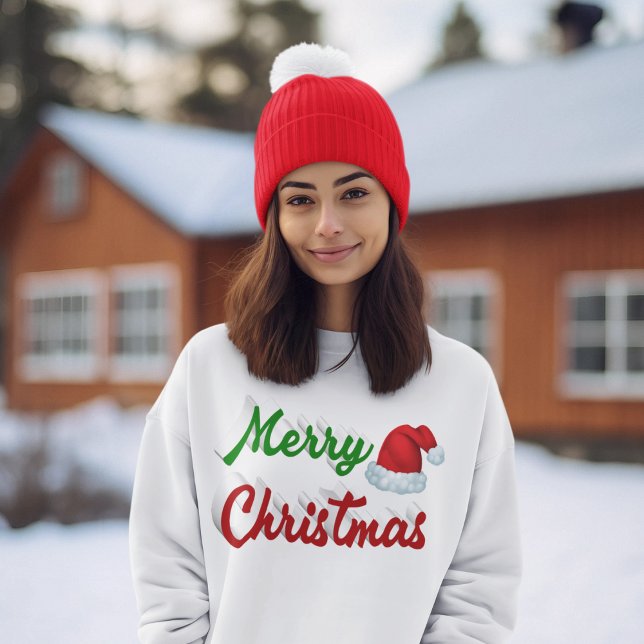 Frohe Weihnachts-Weihnachtsmannmütze Rot-Grün-Skri Sweatshirt (Von Creator hochgeladen)