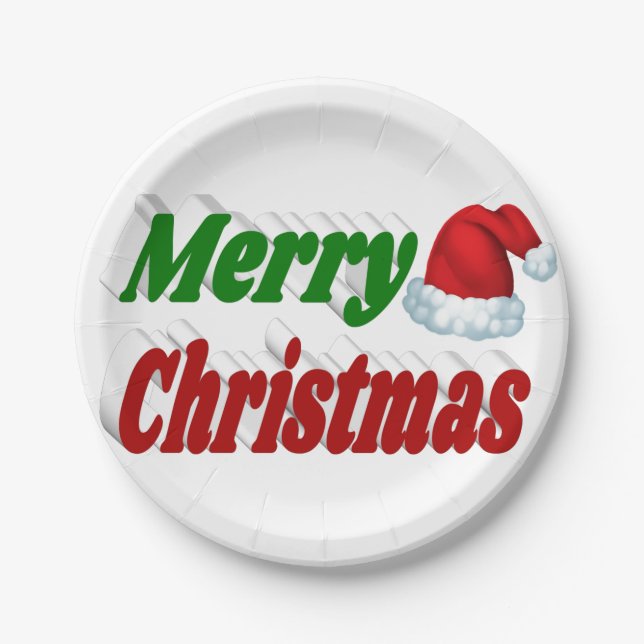 Frohe Weihnachts-Weihnachtsmannmütze rot-grüne Typ Pappteller (Vorderseite)