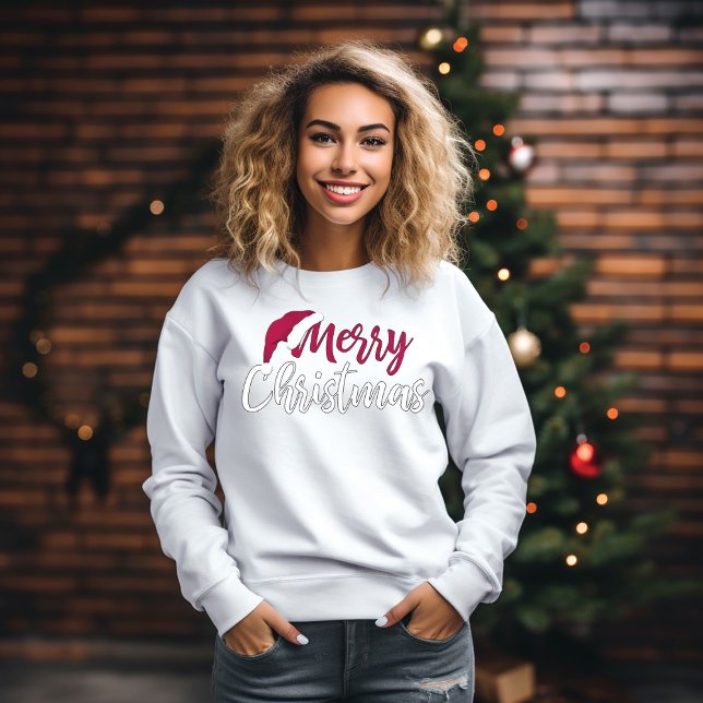 Frohe Weihnachts-Weihnachtsmannmütze Typografie Sweatshirt (Von Creator hochgeladen)