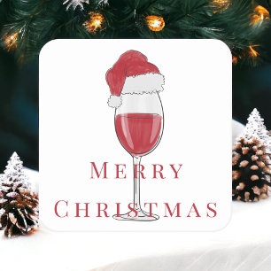 Frohe Weihnachts-Weihnachtsmannmütze Wein Glass Fe Rechteckiger Pappuntersetzer