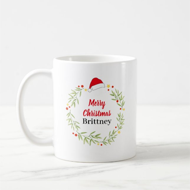 Frohe Weihnachts-Weihnachtsmannmütze Wreath Person Kaffeetasse (Links)