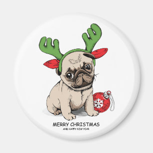 Frohe Weihnachts Welpe Mops Magnet