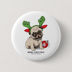 Frohe Weihnachts-Welpen-Mops Button