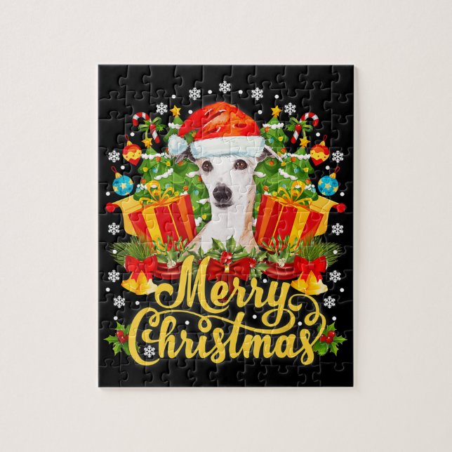 Frohe Weihnachts-Whippet-Mama Vater Xmas Puzzle (Vertikal)