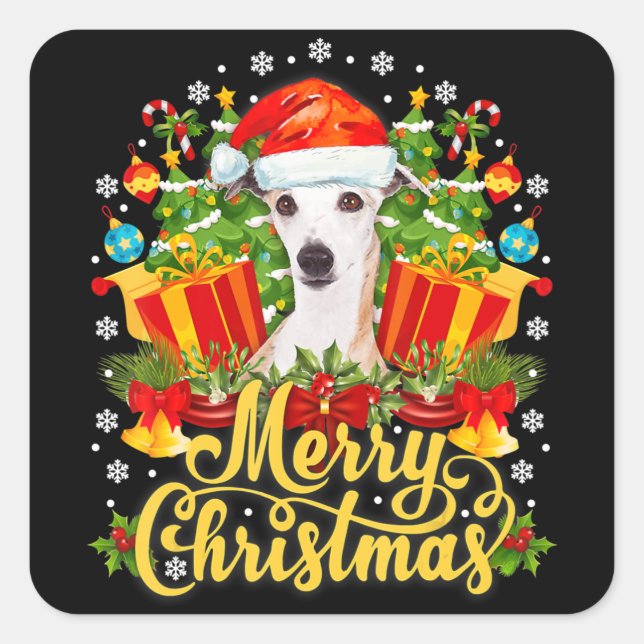 Frohe Weihnachts-Whippet-Mama Vater Xmas Quadratischer Aufkleber (Vorderseite)