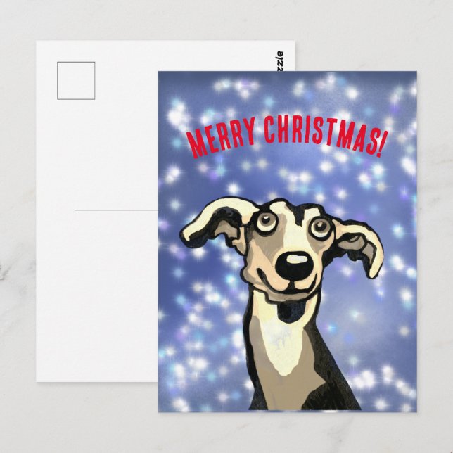 Frohe Weihnachts-Whippet Postkarte (Vorne/Hinten)