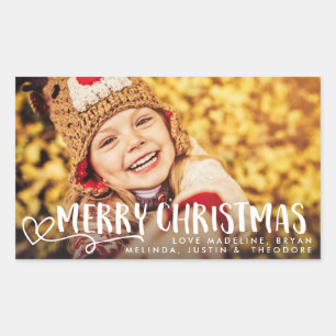 Frohe Weihnachts-White Holiday Foto Overlay Rechteckiger Aufkleber