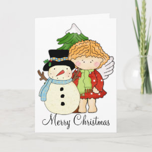 Frohe Weihnachts Winter Angel & Snowman Card Feiertagskarte