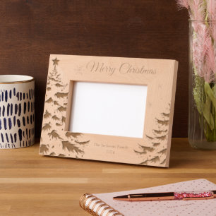 Frohe Weihnachts Winter Bäume Familie Holz Geätzte Rahmen