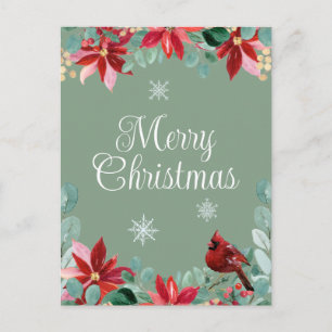 Frohe Weihnachts Winter Bird Kardinal Poinsettia Postkarte