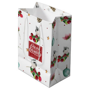 Frohe Weihnachts Winter Bird Muster Personalisiert Mittlere Geschenktüte
