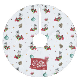 Frohe Weihnachts Winter Bird Muster Wasserfarbe Polyester Weihnachtsbaumdecke