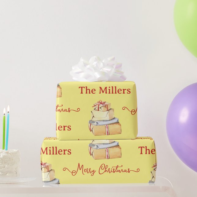 Frohe Weihnachts Winter Familie Gelbe Geschenke Geschenkpapier (Partygeschenke)