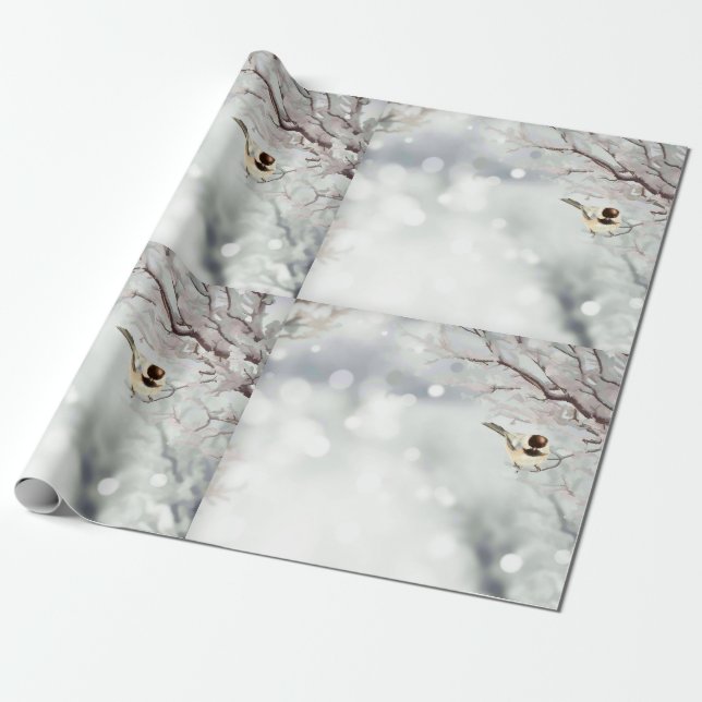 Frohe Weihnachts Winter Frost Bird Traditionell Geschenkpapier (Ungerollt)