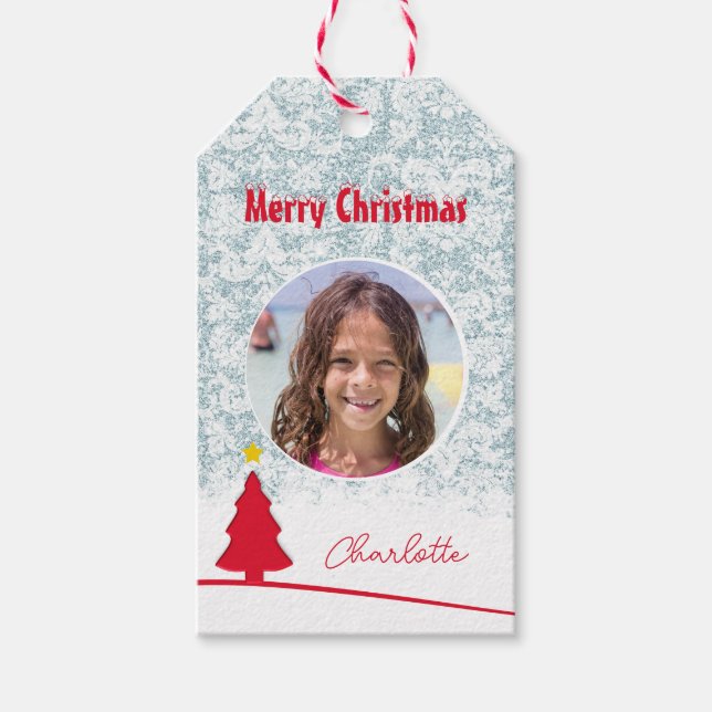 Frohe Weihnachts-Winter-Illustration Foto Geschenkanhänger (Vorderseite)