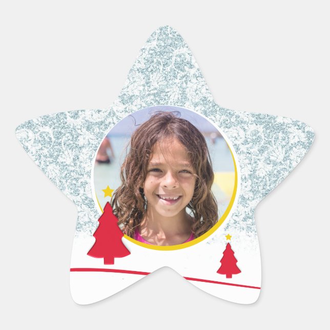 Frohe Weihnachts-Winter-Illustration Foto Stern-Aufkleber (Vorderseite)