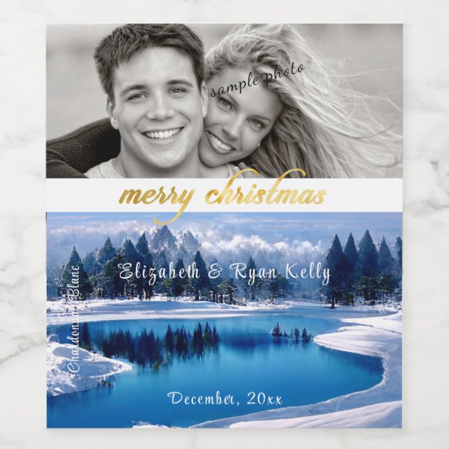 Frohe Weihnachts Winter River Landschaft Weinetikett (Einzelnes Label)