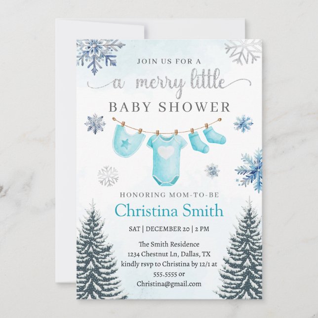 Frohe Weihnachts Winter Wonderland Baby Boy Dusche Einladung (Vorderseite)