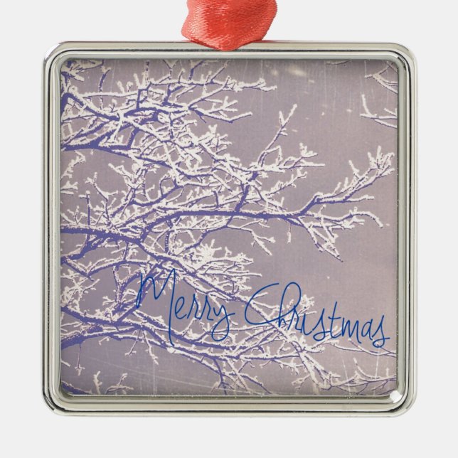 Frohe Weihnachts-Winterbaumzweige Silbernes Ornament (Vorne)