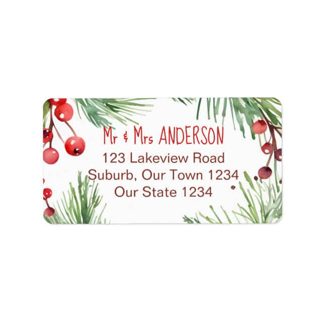 Frohe Weihnachts-Winterbeeren-Kranz Adressaufkleber (Vorne)