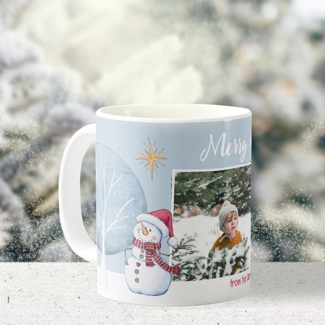 Frohe Weihnachts-WinterIllustration zwei Fotos Kaffeetasse (Merry Christmas Winter Two Photo Keepsake Coffee Mug ©Susanne Sachers - Sunny Mind Design 🌞)