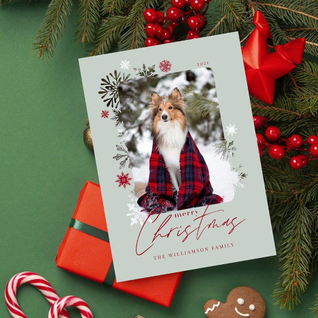 Frohe Weihnachts-Winterschneeflocken Familienfest  Feiertagskarte (Merry Christmas Winter Snowflakes Family Photo Holiday Card)