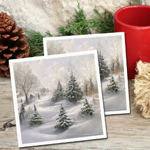 Frohe Weihnachts-Winterwaldlandschaft Serviette