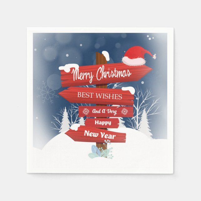 Frohe Weihnachts-Winterzeichen mit Santa-Hut Serviette (Vorderseite)