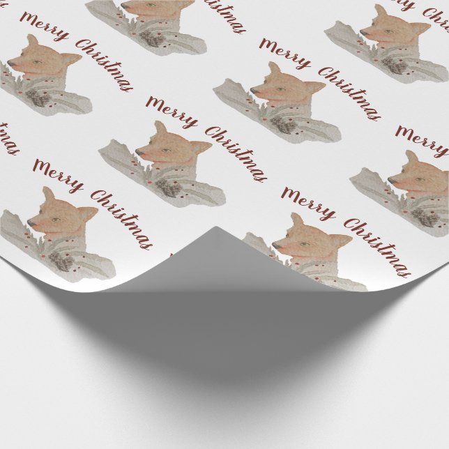 Frohe Weihnachts-Woodland-Fox Geschenkpapier (Ecke)