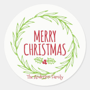 Frohe Weihnachts-Wraath-Aufkleber-Geschenk-Tag Runder Aufkleber