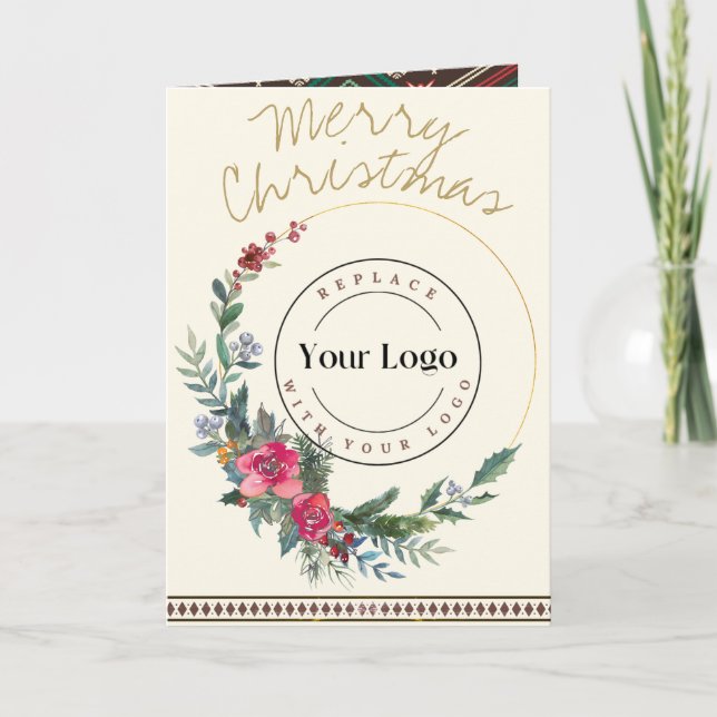 Frohe Weihnachts-Wraath-Business-Logo-Grußkarte Karte (Vorderseite)