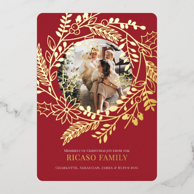 Frohe Weihnachts-Wraath-Fotokarte Folien Feiertagskarte (Vorderseite)