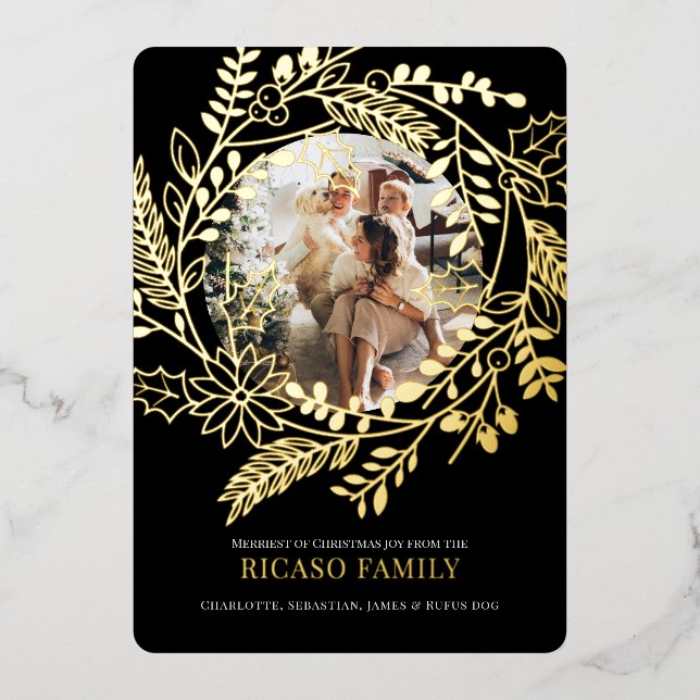 Frohe Weihnachts-Wraath-Fotokarte Folien Feiertagskarte (Vorderseite)