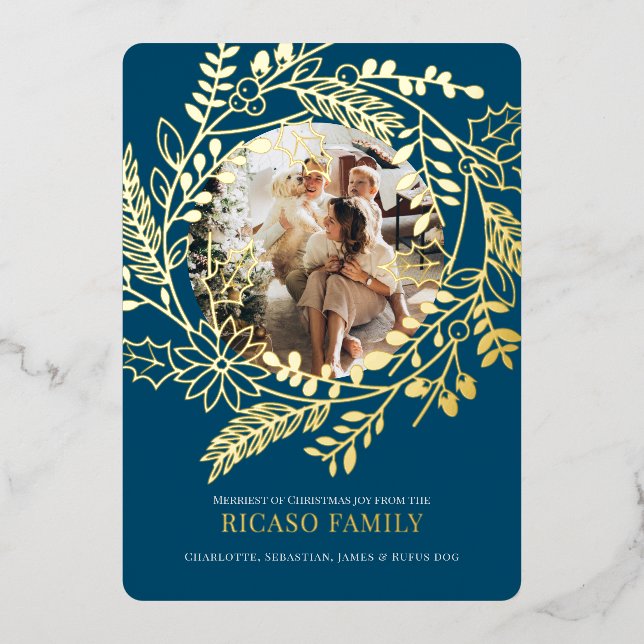 Frohe Weihnachts-Wraath-Fotokarte Folien Feiertagskarte (Vorderseite)