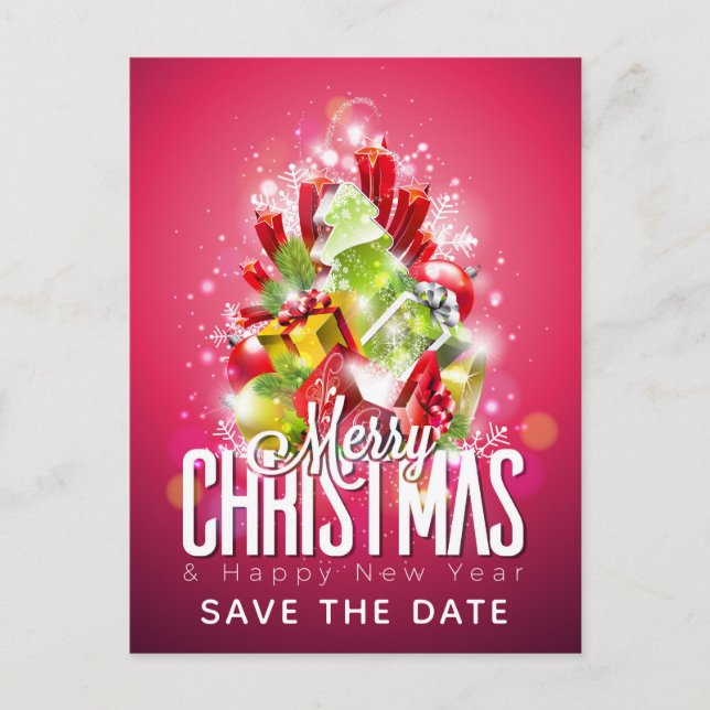 Frohe Weihnachts-Wrapped Presents Save the Date Postkarte (Vorderseite)