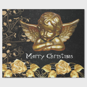 Frohe Weihnachts Wrapping Paper Gold Angel Geschenkpapier