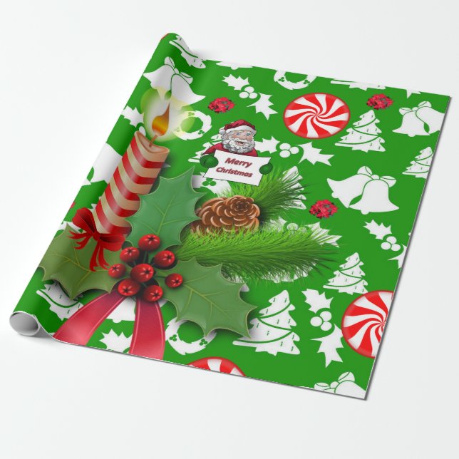 Frohe Weihnachts-Wrapping Paper Grünbuch Geschenkpapier (Ungerollt)