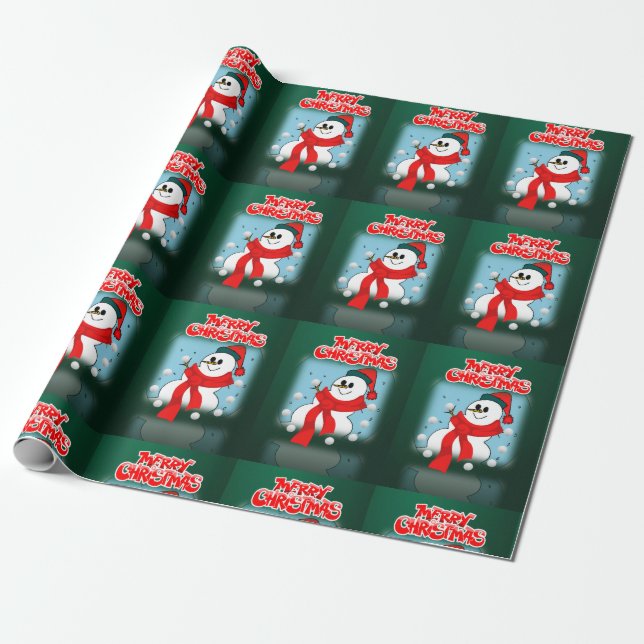 Frohe Weihnachts Wrapping Paper Snowman Geschenkpapier (Ungerollt)