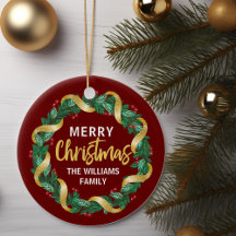 Frohe Weihnachts Wreath Gold Familie Custom Red