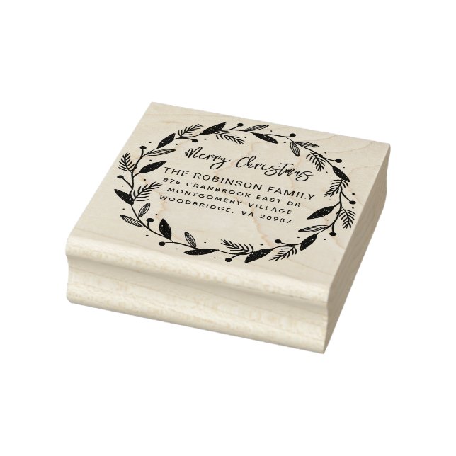 Frohe Weihnachts-Wreath Handgeschriebene Rücksende Gummistempel (Stempel)